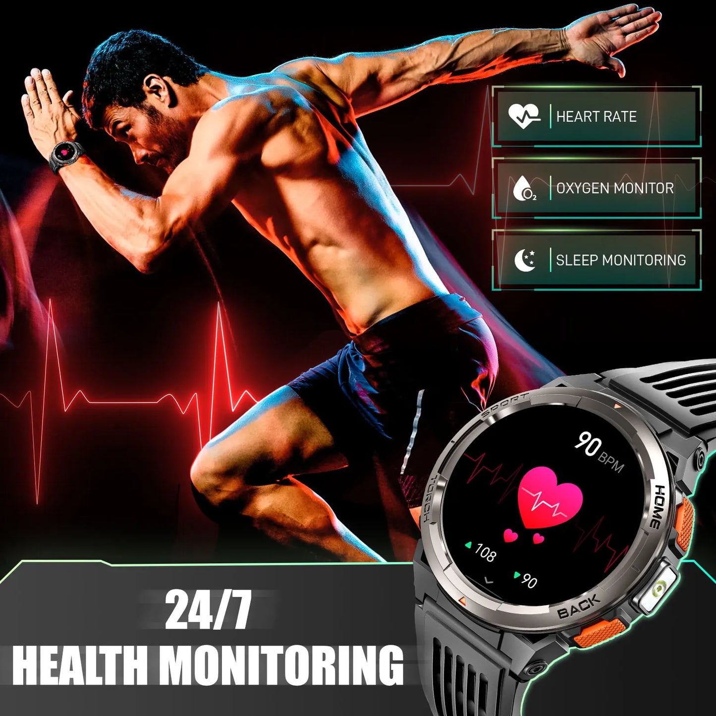 EIGIIS Smart Watch KE5 2024 3ATM Waterproof Original Design Sports Watch With Compass And Altitude Barometer LED Flashlight Call