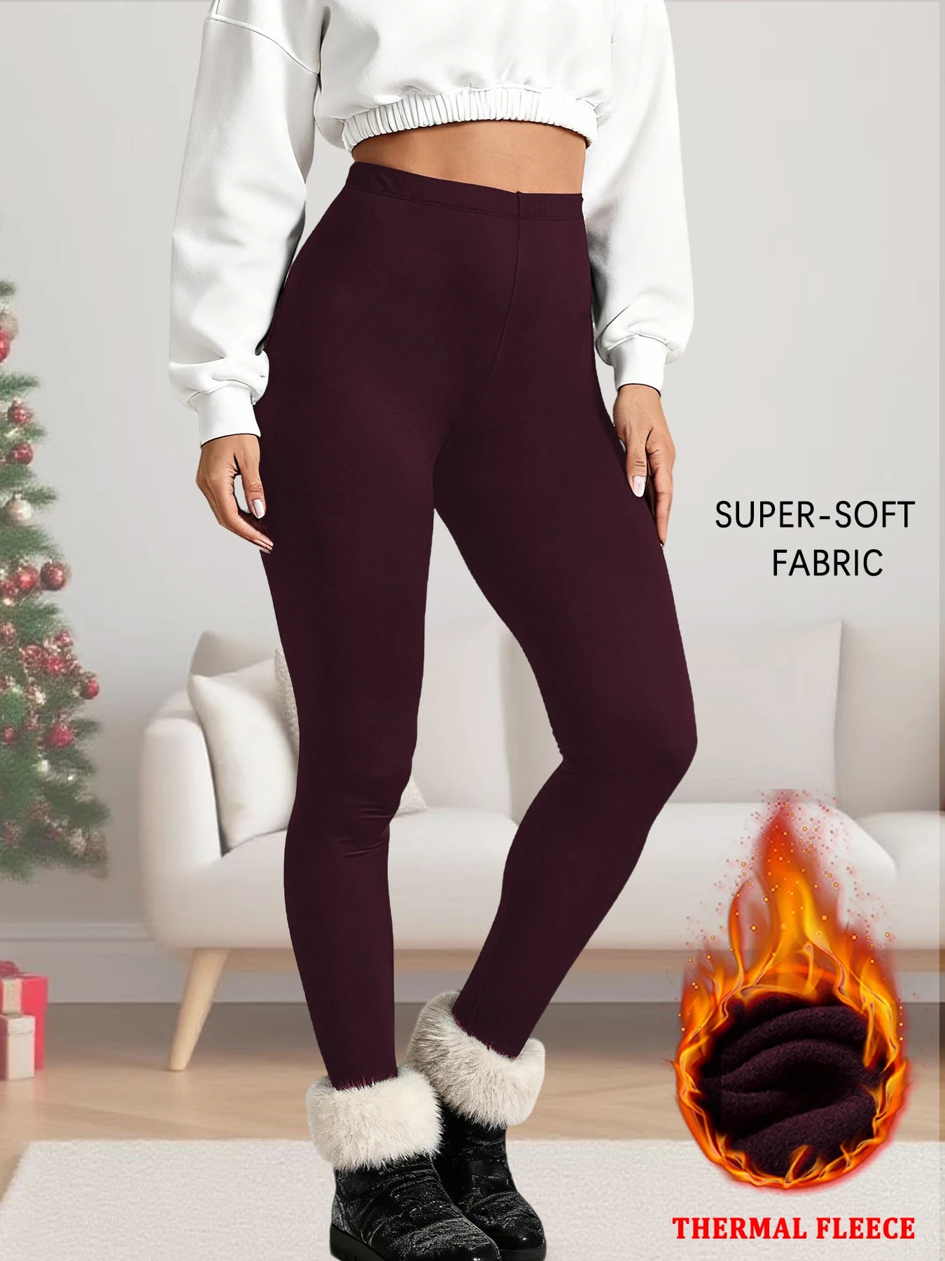 High Waisted Thermal Leggings for Women Fleece Lined - Thick Soft Fabric Tummy Control Winter Workout Running Yoga Warm Pants