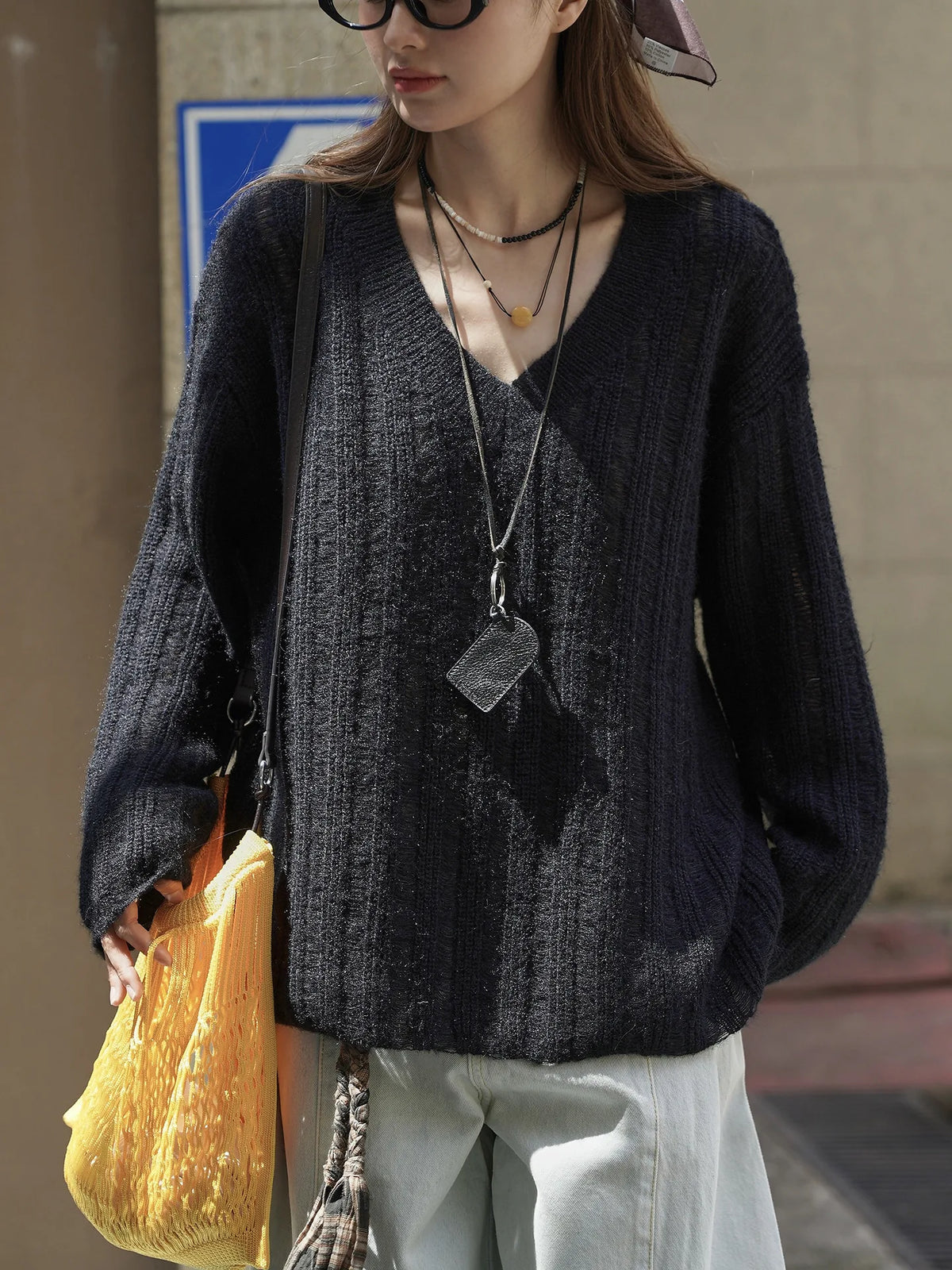 2026 New Women Soft Material Pullovers V-Neck Autumn Women Sweater Clothes Knitted Pullovers Long Sleeve Sweater Pull Femme