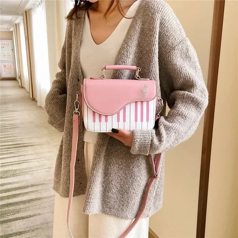 Piano Shape Flap Shoulder Bag Creative PU Leather Portable Handbag Detachable Strap Crossbody Novelty Bag