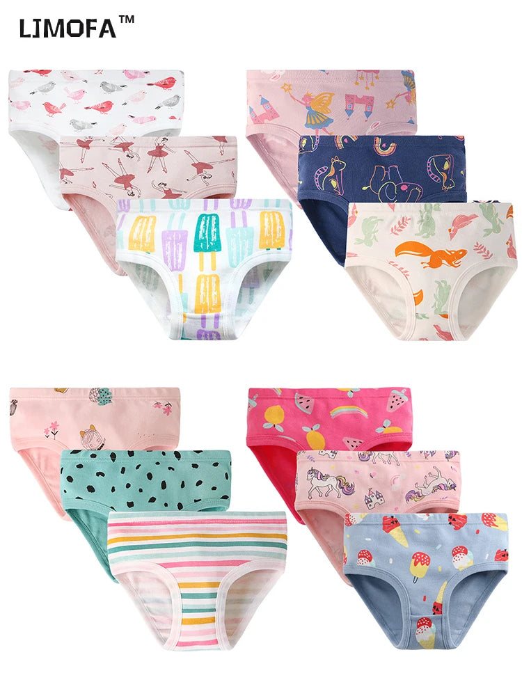 LJMOFA 3PCS/Lot Children Baby Girls Briefs Cotton Underwear Elastic Waist Cartoon Toddler Kids Lovely Shorts Panties B315