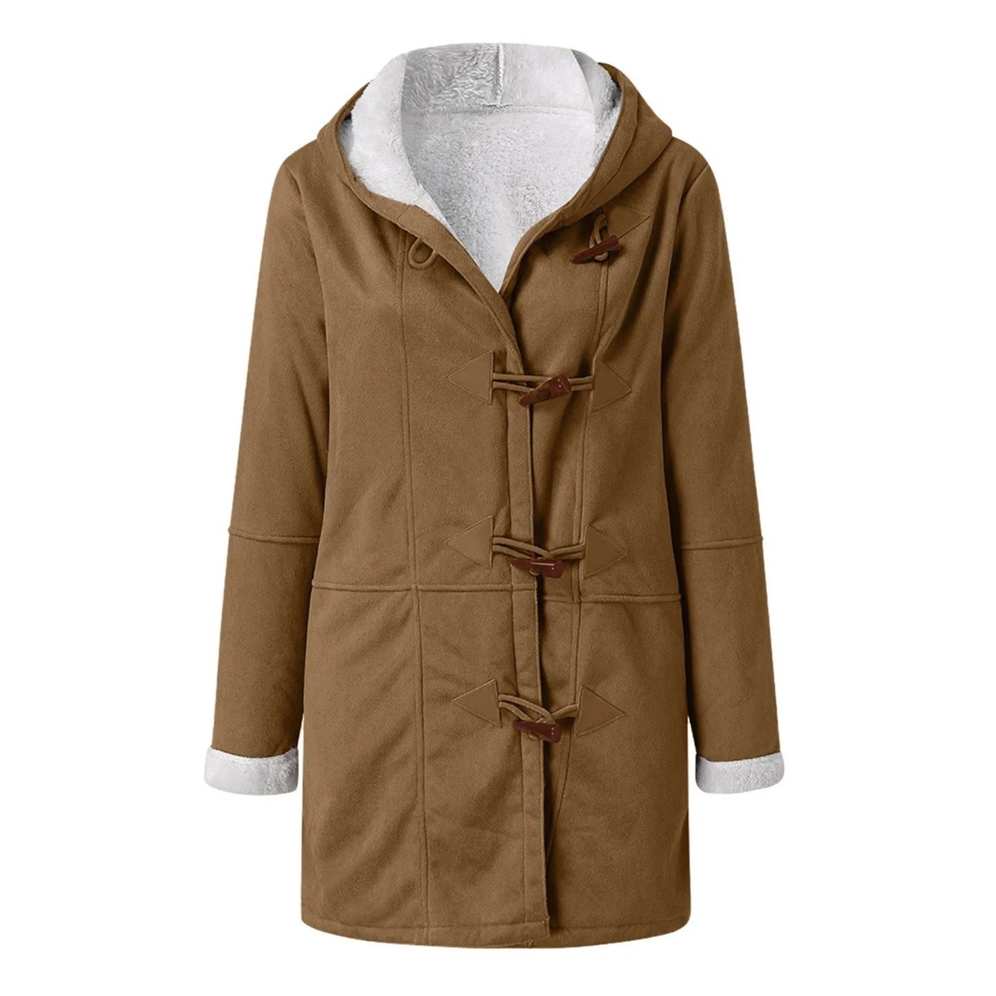 Winter Women's Sherpa Jacket Casual Trendy Warm Fleece Lined Pocket Overcoat Hooded Parka Toggle Buttons Coats Velvet Outerwear