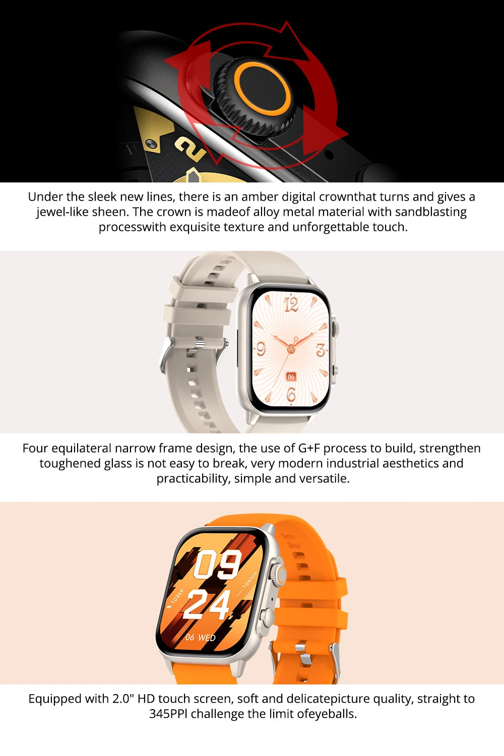 COLMI C81 2.0'' AMOLED Smartwatch Support AOD, 100 Sports Modes, IP68 Waterproof Smart Watch Men Women PK Ultra Series 8