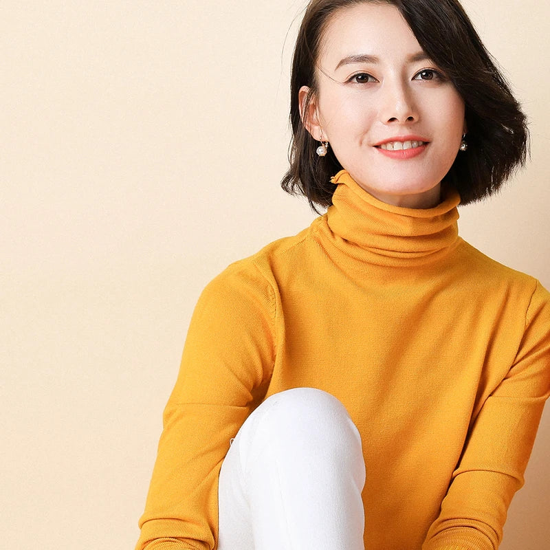 2026 Women Sweater Femme Autumn Turtleneck Sweater Pink Soft Material Women White Sweater jumper Pullovers Tricot Pull Femme
