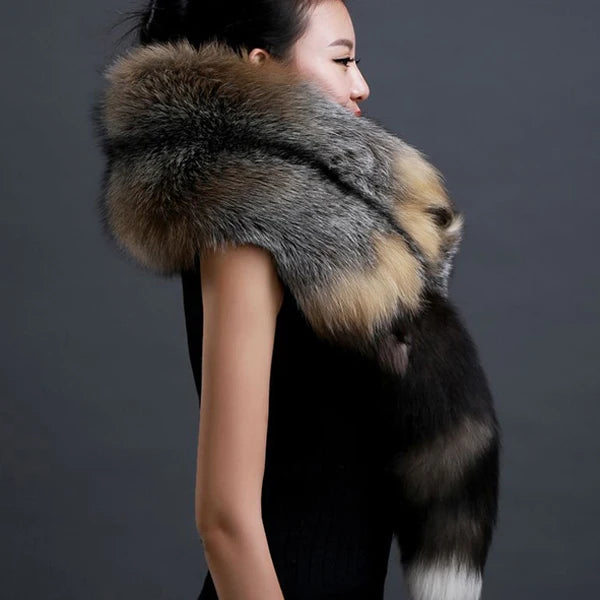 New Winter Large Real Fox Fur Collar Natural Fur Coat Scarves Luxury Women Men Jackets Hood Shawl Decor Female Neck Scarf Wraps
