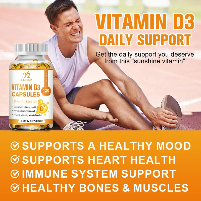 Vitamin D3 5000 IU 125 Mcg Vitamin D3 Capsules Healthy Muscle Function Helps Support Immune Health Strong Bones and Teeth