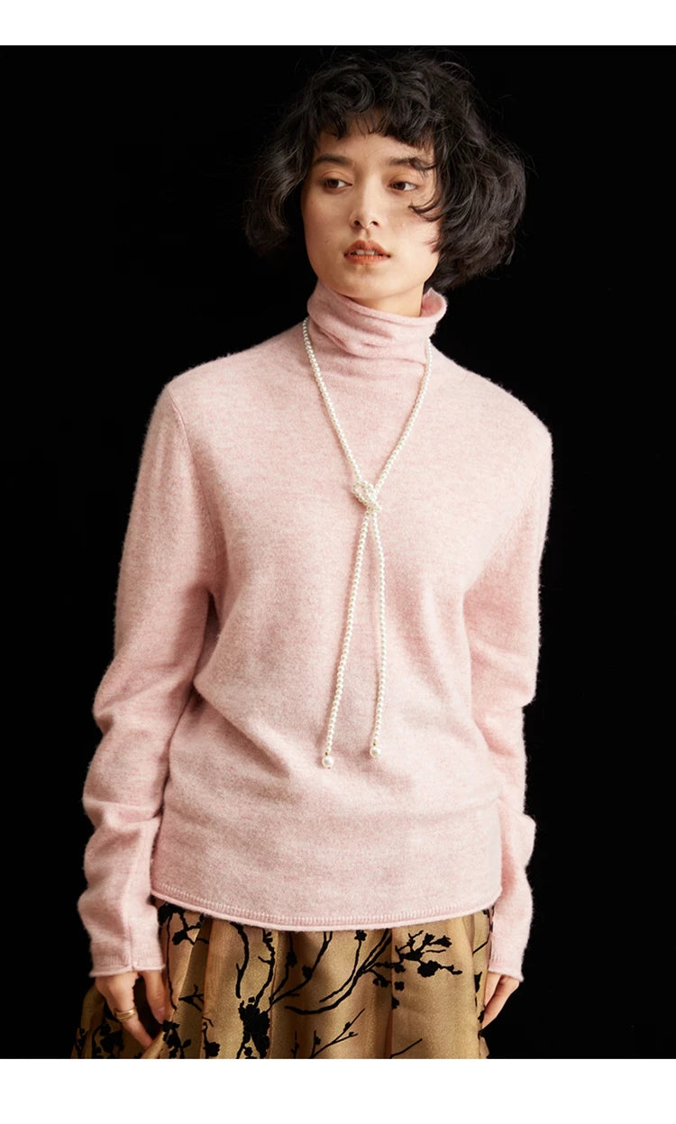 Women's 100% Cashmere Sweater Casual Solid Color Knitted Pullover Loose High Neck Jumper Autumn/Winter Warm Blouse Tops