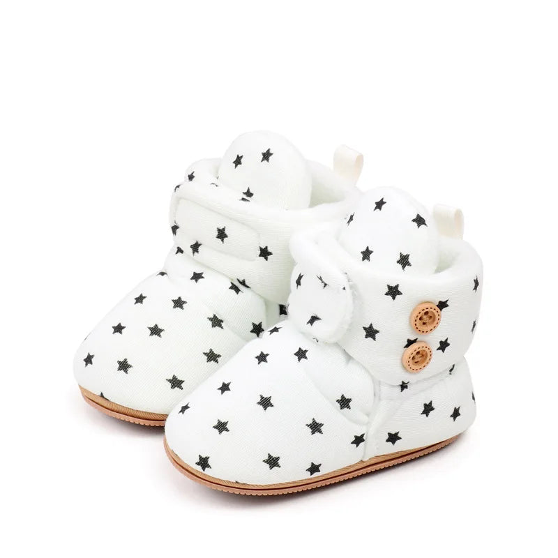 2024 Winter Baby Boots, Infant Girls Boys Warm Fashion Solid Shoes with Fuzzy Balls First Walkers Kid Shoes 0-18M High Quality