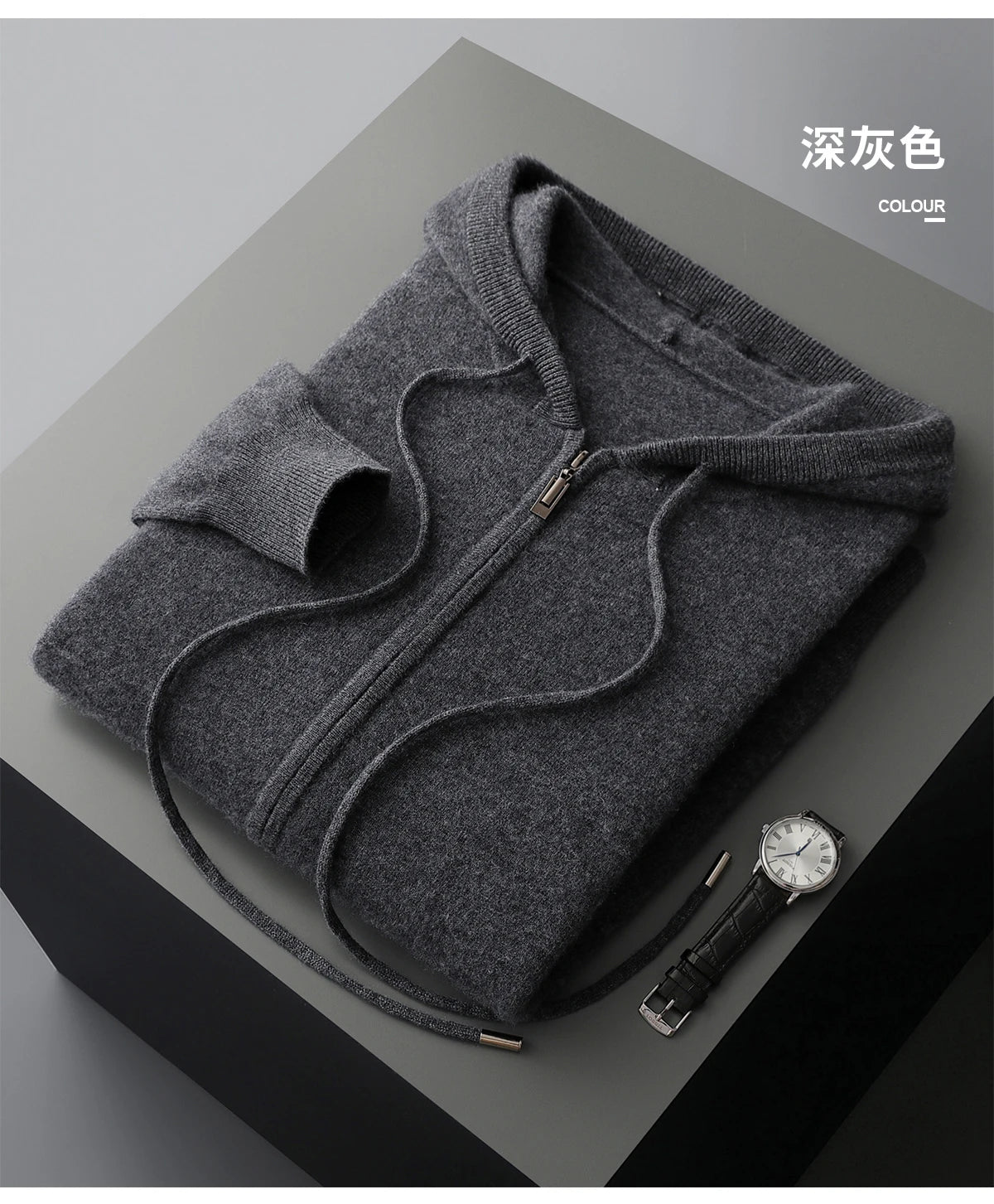 2025 New Men Knitted Plane Hooded Cardigan Cashmere Sweater Zipper Design Pocket Decoration High quality Thick Warmth Hoodie