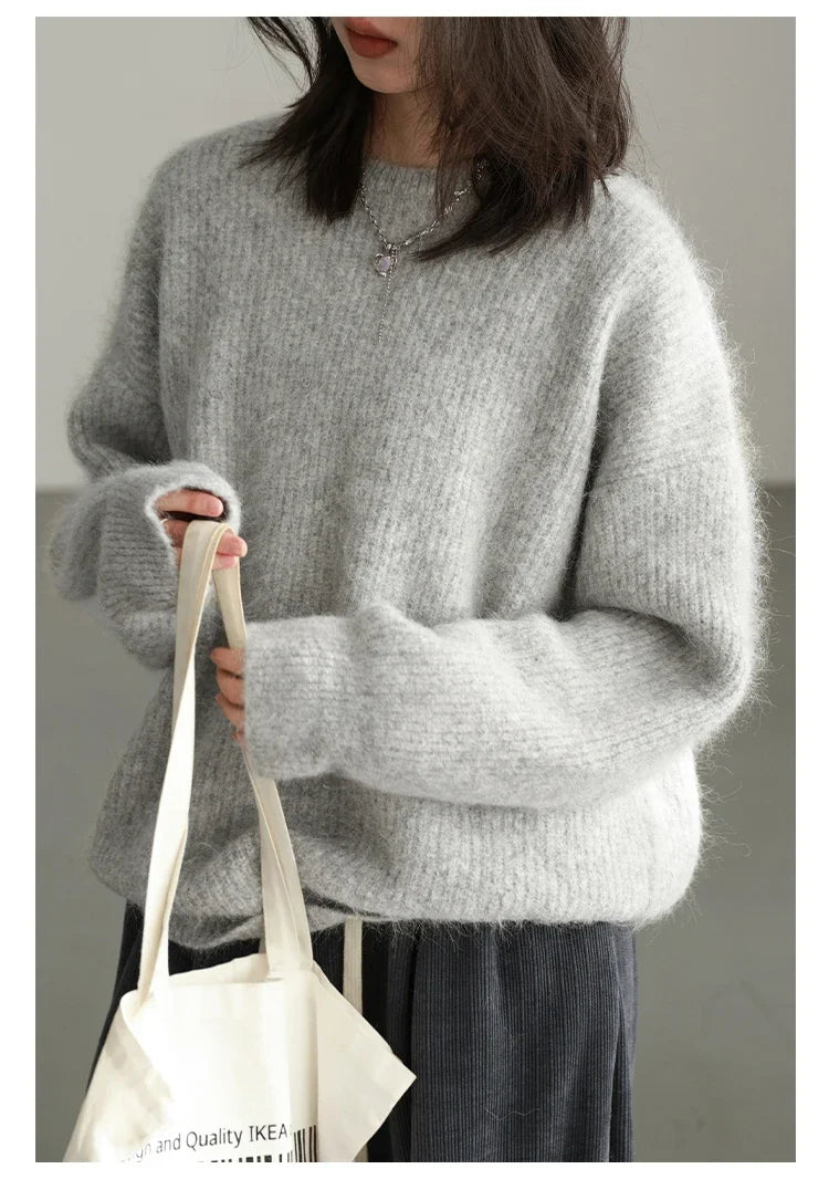 CHIC VEN Women Sweater Long Sleeve Pullover Solid Loose O Neck Soft Alpaca Female Tops Woman Knitwear Jumpers Spring Autumn 2024