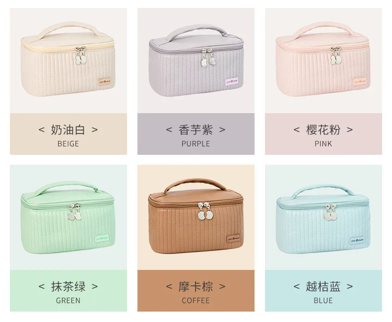 Makeup Bags for Women Travel Toiletry Cute Cases Bag Portable Solid Color Makeup Organizer Box Cosmetic Bag Neceser PU Leather