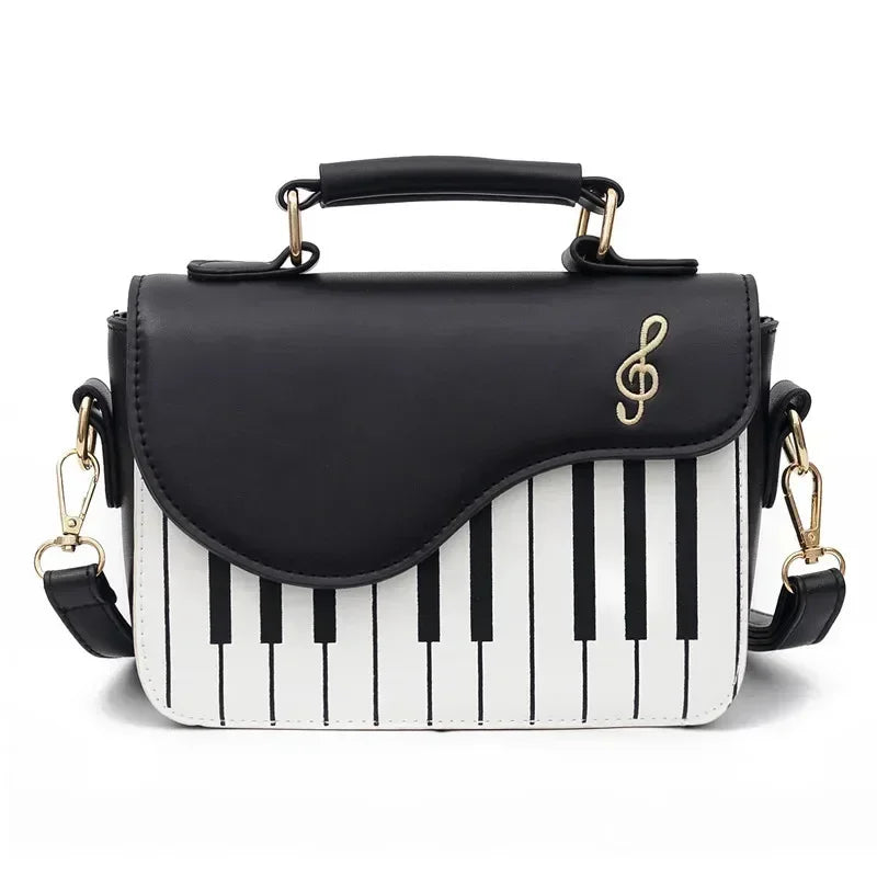 Piano Shape Flap Shoulder Bag Creative PU Leather Portable Handbag Detachable Strap Crossbody Novelty Bag