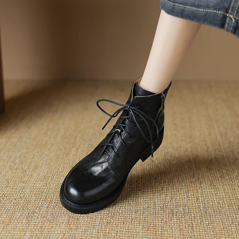 2025 New Autumn Ankle Winter Genuine Leather Women Boots Chelsea Boots Women Shoes Real Leather Shoes Retro Platform Shoes