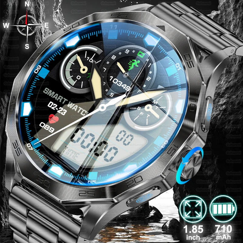 2024 New Outdoor Men IP68 waterproof Compass Smart Watch 710Mah Battery Health Track Bluetooth Call Smartwatch For Huawei Xiaomi