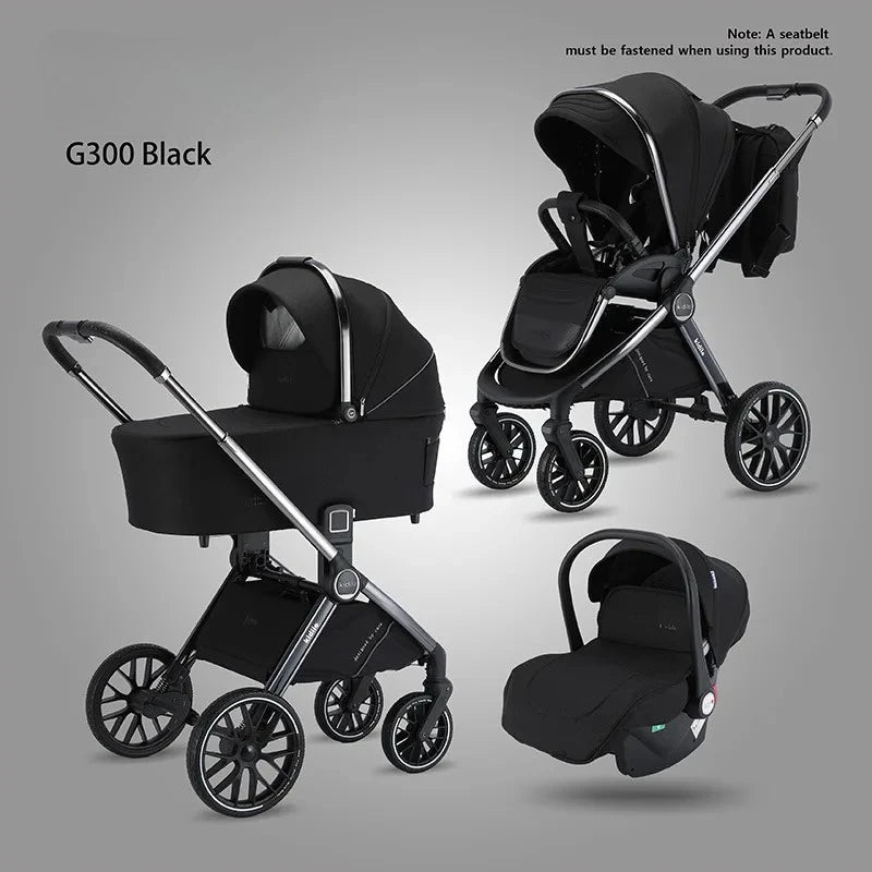 High-view 3-in-1 Baby Stroller Reversible Baby Stroller with Carrier Newborn Baby Stroller Shock Absorption Foldable