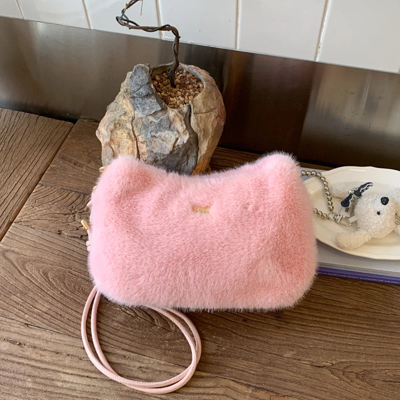 MOODS Soft Plush Crossbody Bags For Women 2025 Winter Warm Latest Luxury Designer Handbags Casual Street Shoulder Hobo Bag Lady