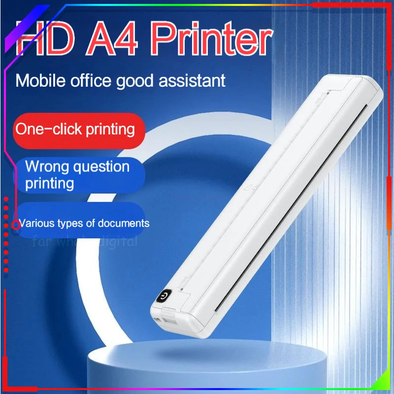 A4 Thermal Printer Small Home Office Bluetooth Wireless Handheld Portable Inkless Thermal Printing School Supplies for Topic