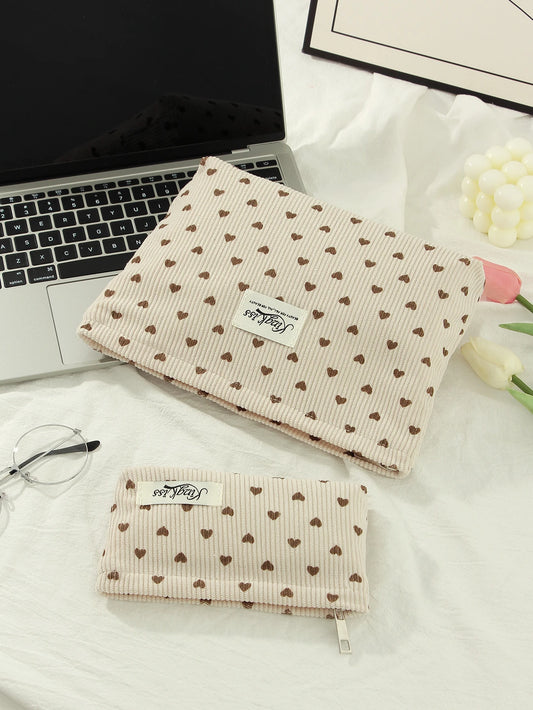 1 piece/set beige heart, bow makeup bag, heart pattern clutch, multifunctional fashion makeup bag, cute makeup brush storage bag