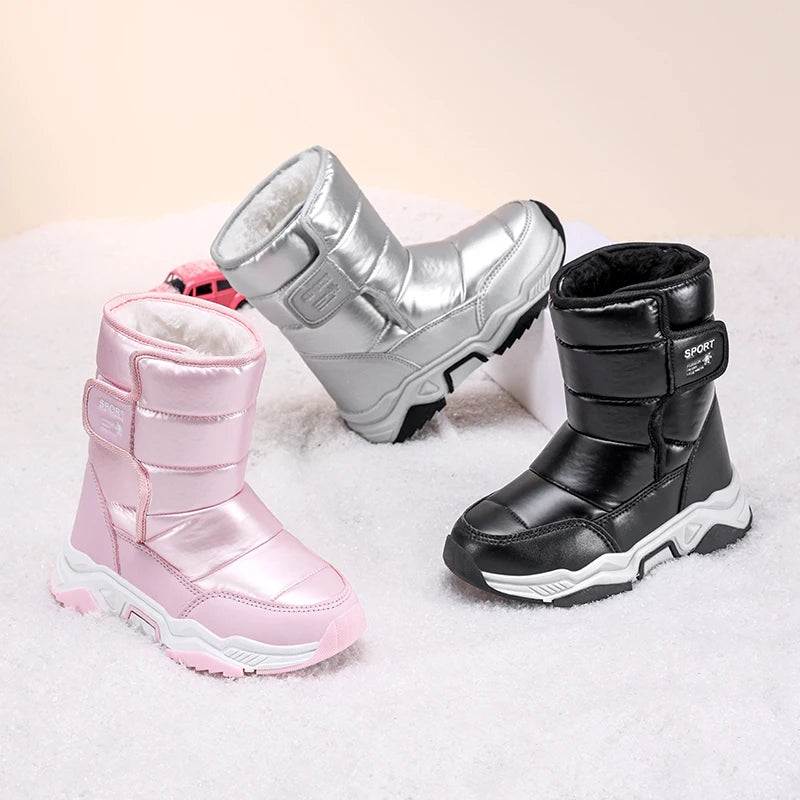 New Kids Snow Boots Winter High-top Warm Cotton Shoes for Children Boys Girls Warm Plush Lining Ankle Boots Anti-skid Waterproof