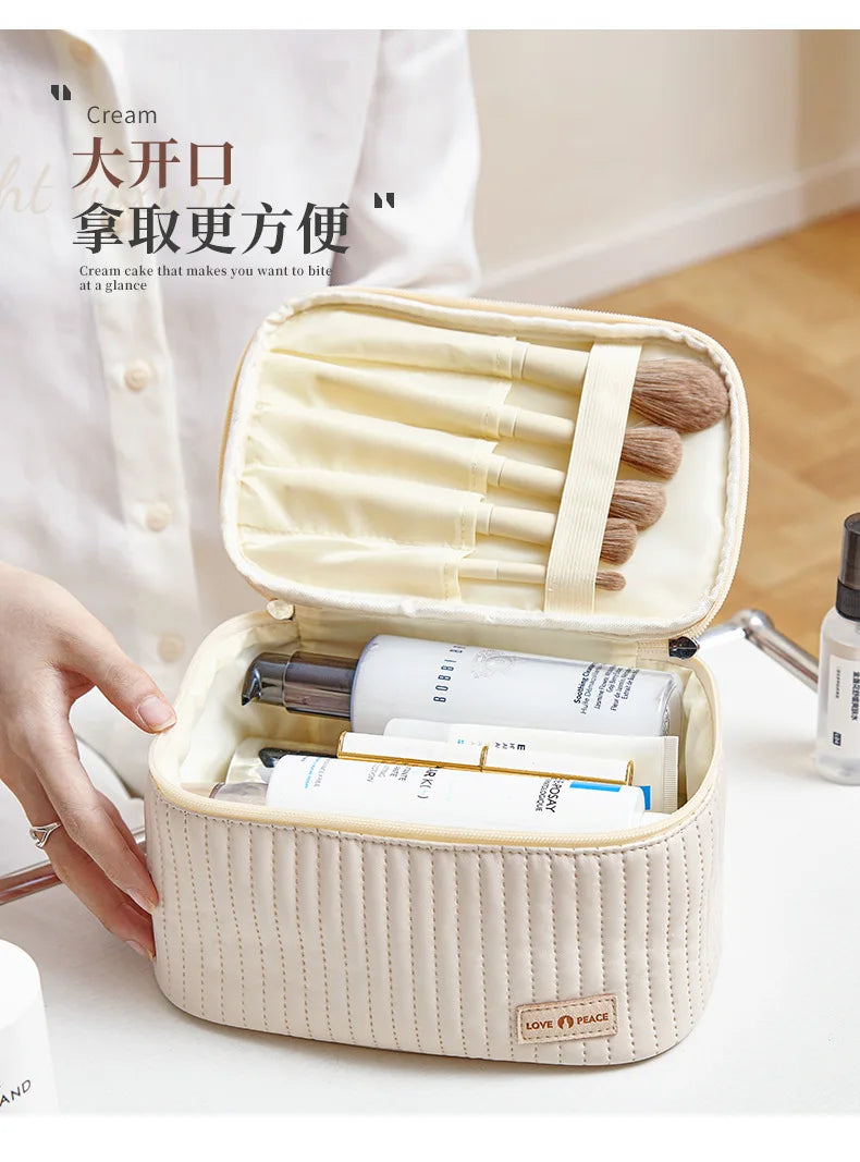 Makeup Bags for Women Travel Toiletry Cute Cases Bag Portable Solid Color Makeup Organizer Box Cosmetic Bag Neceser PU Leather