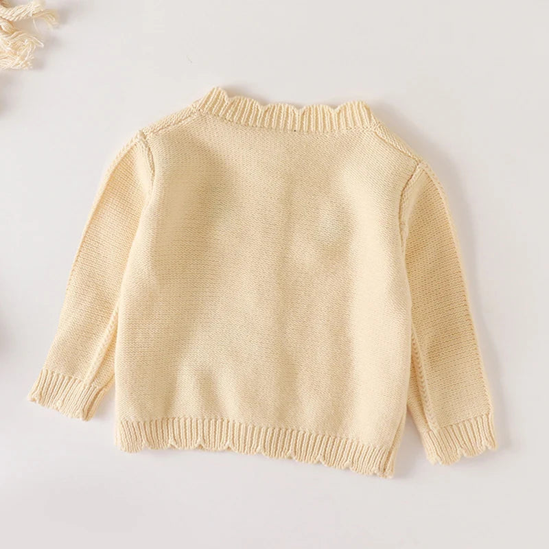 Winter Spring Baby Girl Knitted Clothing Long Sleeved Floral Embroidery Sweater Coat Newborn Baby Girls Knitting Cardigan