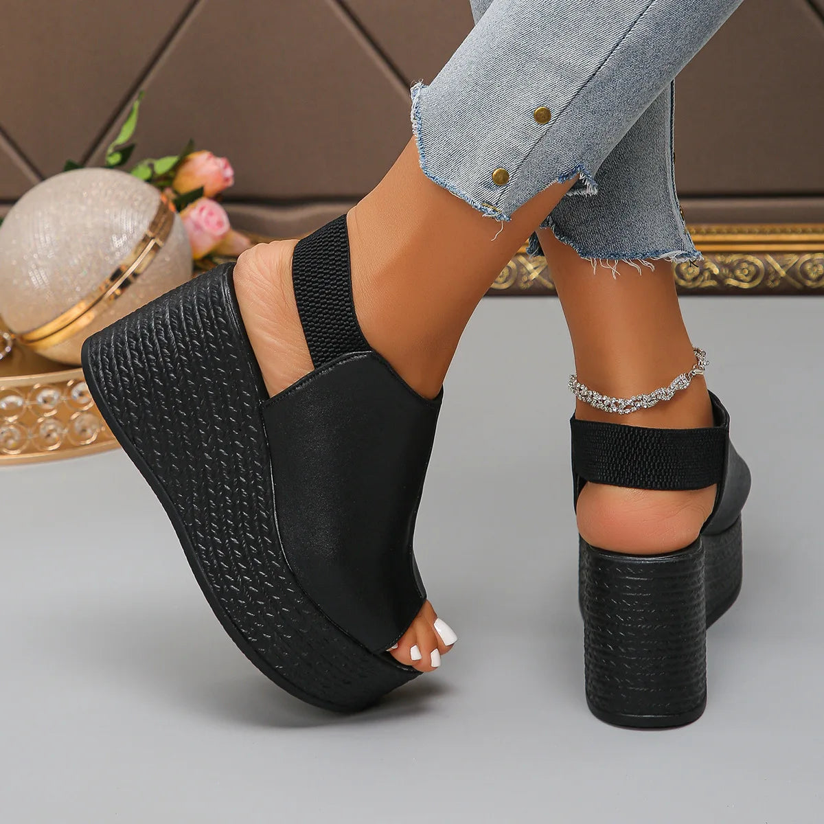 Women Sandals High Quality Summer Leather Wedge Sandals Women  New Platform High Heels Shoes Sexy Open Toe Elegant Sandals