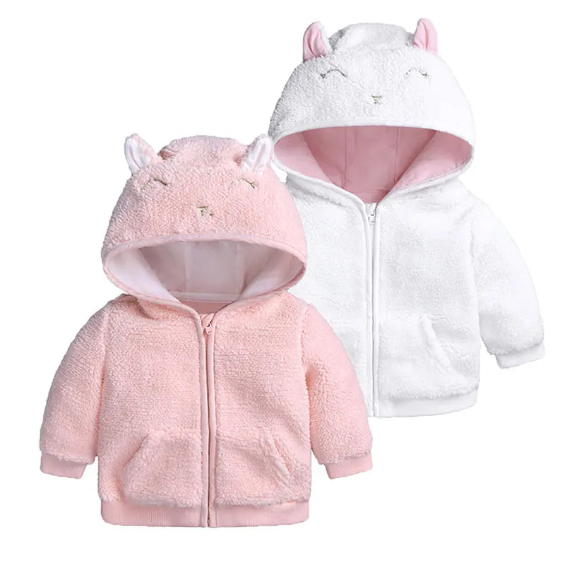 Cartoon Cute Baby Girl Coat Long Sleeve Solid Color Hooded Baby Boys Jacket Winter Warm Zipper Newborn Coat 3-18 Months