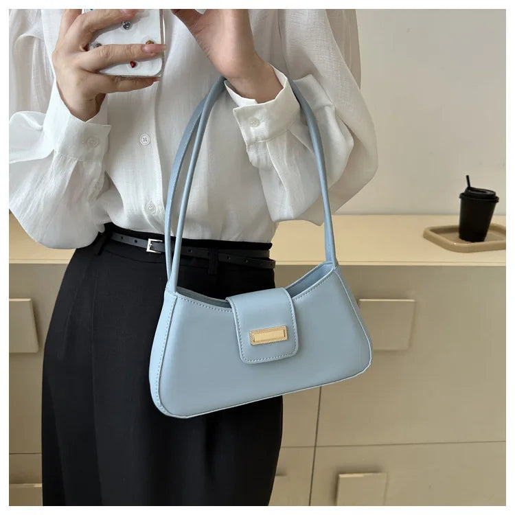 Minimalist Shoulder Bag for Women Simple Solid Color Underarm Bag Women's Buckle Handbag and Purse Fashion Small Top-handle Bags