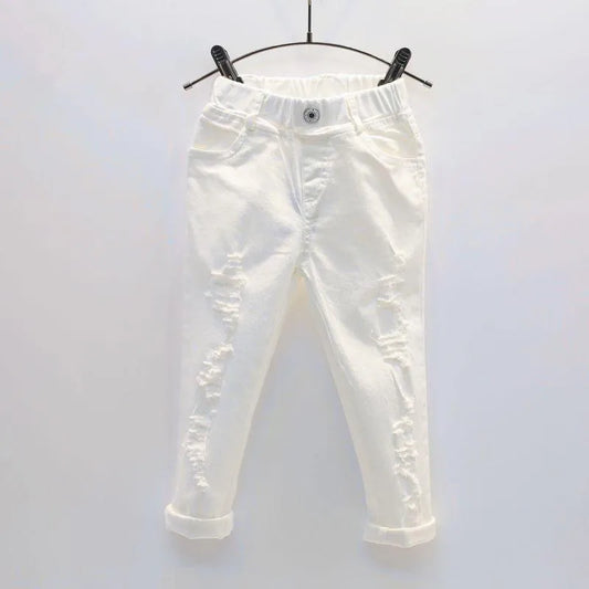 Otoño, pantalones vaqueros blancos para bebés y niños, pantalones rasgados para niños, pantalones rotos para niños