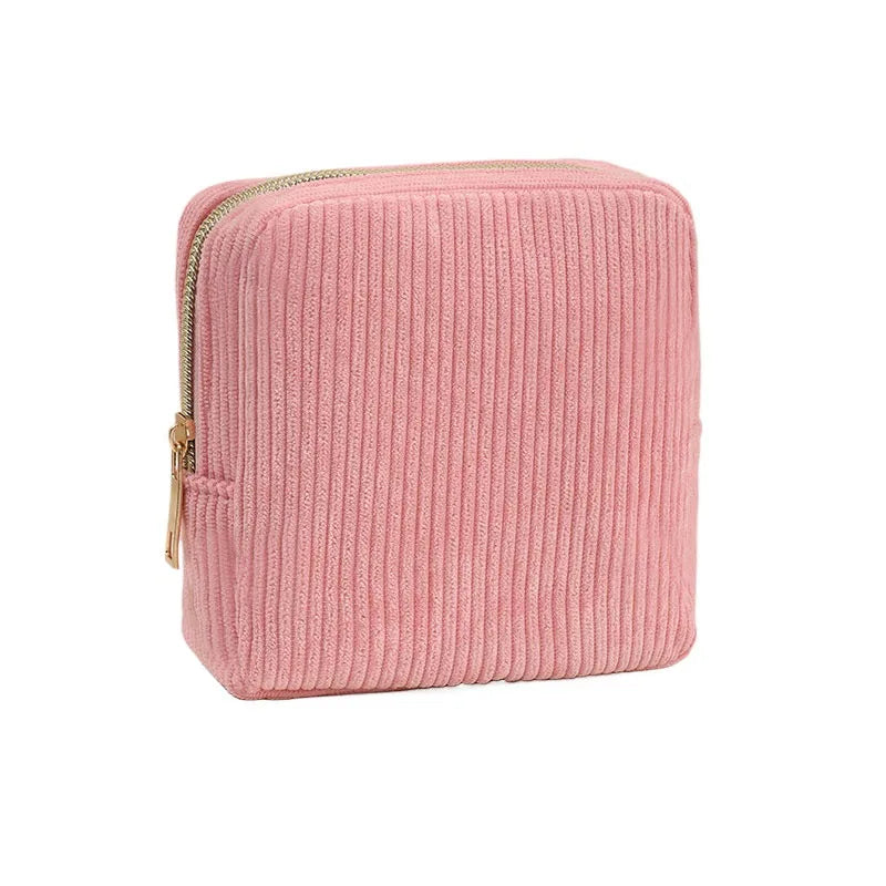 Small Makeup Bag for Purse Mini Cosmetics Bag Corduroy Cute Cosmetic Pouch for Women with Slip-in Pockets Storage Clutch
