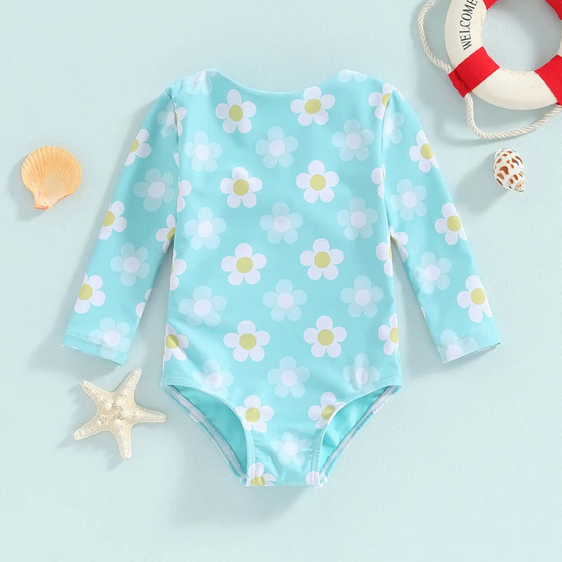 Baby Girl Swimwear Summer Floral Print Back Bandage Knot Cutout Monokini Swimsuits for Toddler Bathing Suits Beachwear