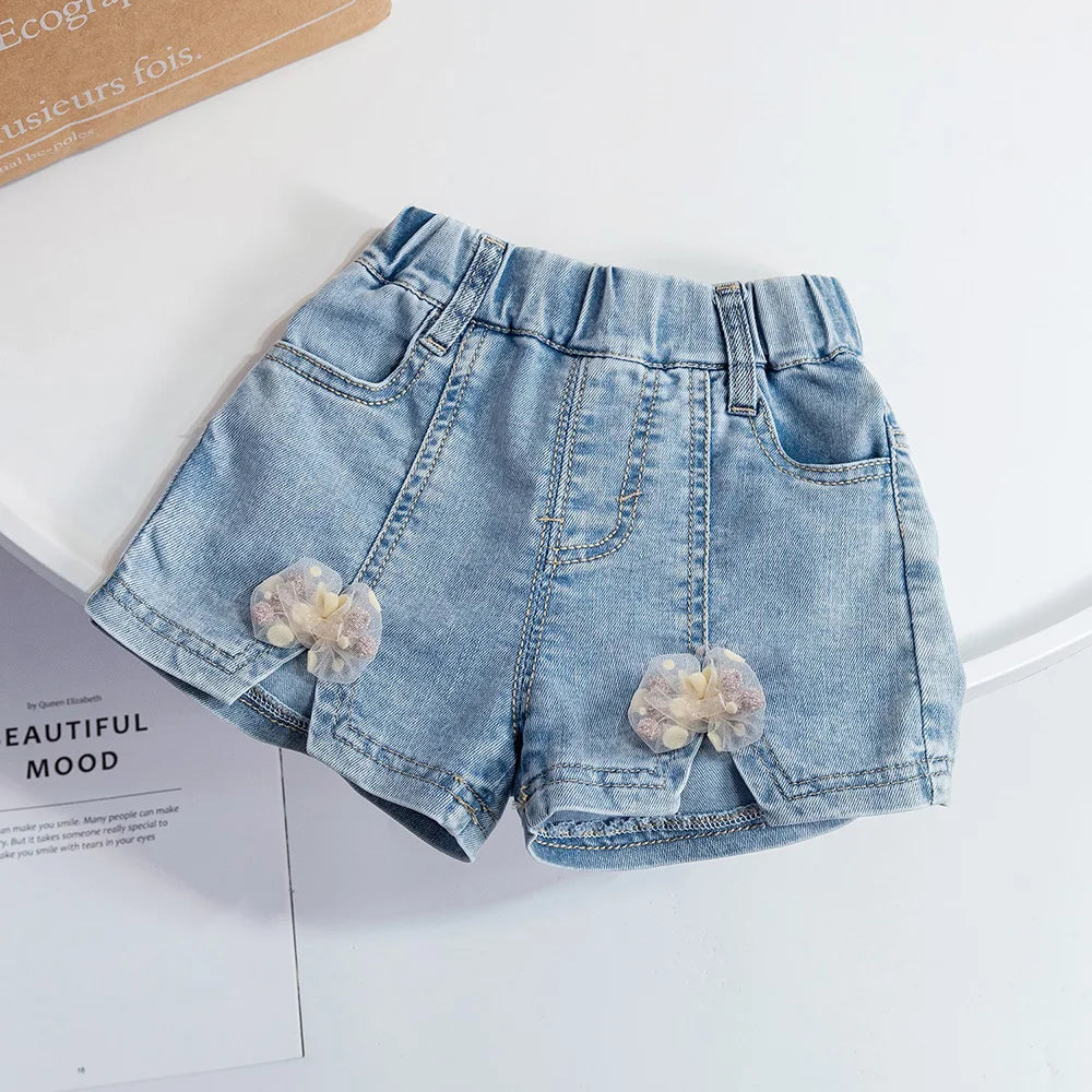 Baby Girls Denim Shorts 2024 Summer Kids Girl Short Jeans Casual  Love Button Bow Design Hot Pants