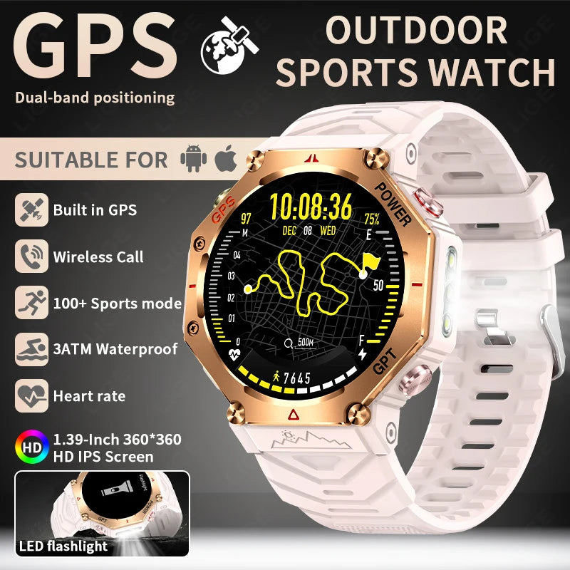 New GPS Positioning Smart Watch Men GPT AI Voice Assistant Bluetooth Call 3ATM Waterproof Compass Outdoor Sports Smartwatch 2025
