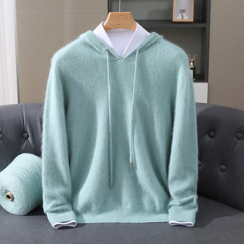 Men's Clothing: 100% Pure Mink Cashmere Knitted Sweater Casual And Loose Large-Sized Hooded Pullover Autumn Winter New Products