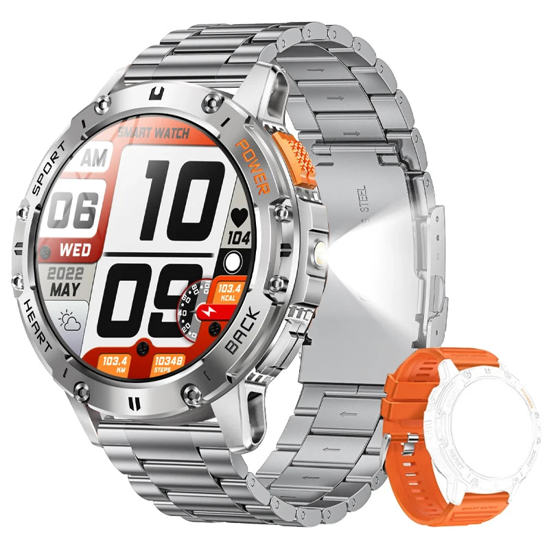 LIGE New AMOLED Smart Watch Men with Flashlight Sports Waterproof Fitness Tracker Bluetooth Call Smartwatch Man For Android ios