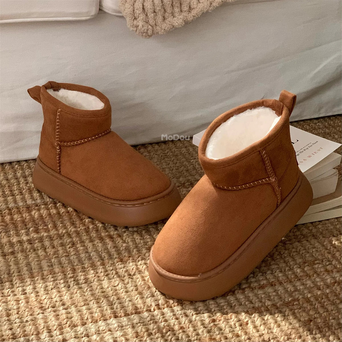 Winter New Warm Snow Boots 2025 Fur Design Women Short Boots Non-slip Light Comfortable Child Home Slippers High Top Shoe