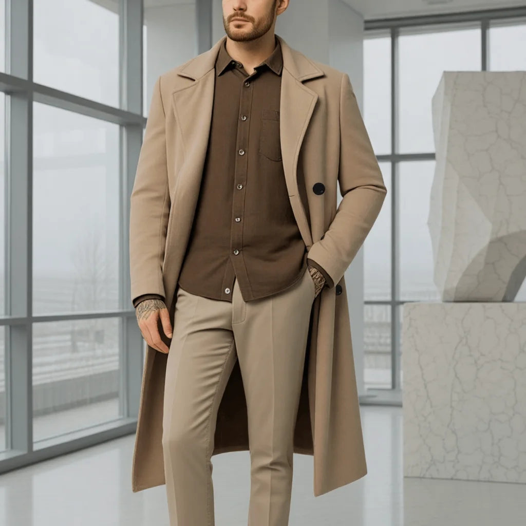 Men's Double Breasted Jacket Business Casual Gentleman Coat Fall Winter Thickened Warm Wool Blazer Formal Wear Outerwear Suit