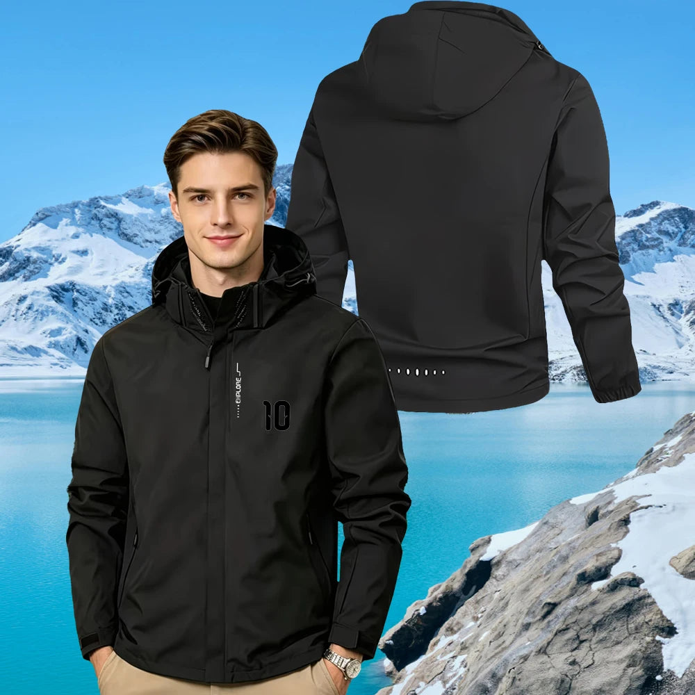 Men's Jacket with No.10 Print Waterproof Hooded Windbreaker with Removable Hood,Outdoor Casual Sports Coat for Trekking,S-3XL