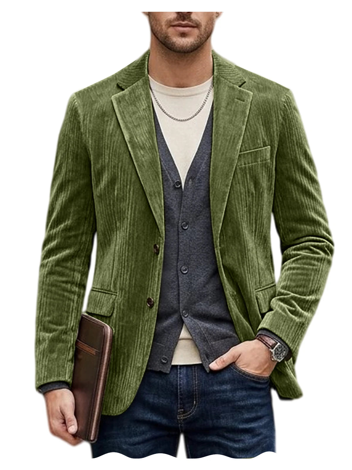 Men's Corduroy Blazer Jacket Casual Double-Sided Snow Cotton Slim Fit Notched Lapel Sport Coat for Business Daily Wear