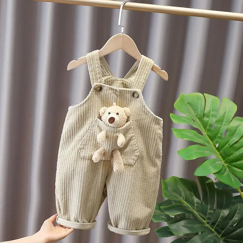 Children's Bear Corduroy Overalls Spring Autumn Kids Clothes Toddler Overalls Boys Girls Casual Pants Baby Girl Jumpsuit 1-3Y