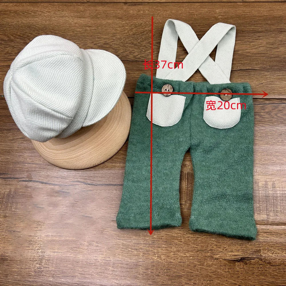 ❤️Newborn Photography Clothing Hat+Suspenders 2Pcs/set Studio Baby Boys Photo Props Accessories Clothes Outfits Fotografia