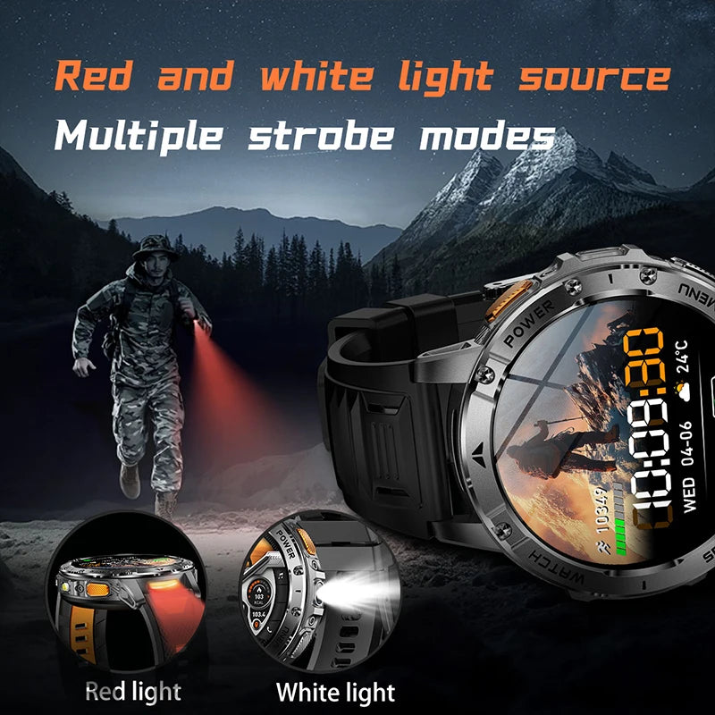 Smart Watch 1400mAh Battery 1.7'' IPS Screen 120+ Sports SOS Strobe Alarm IPX8 Waterproof LED Light BT Call Men Women Xmas Gift