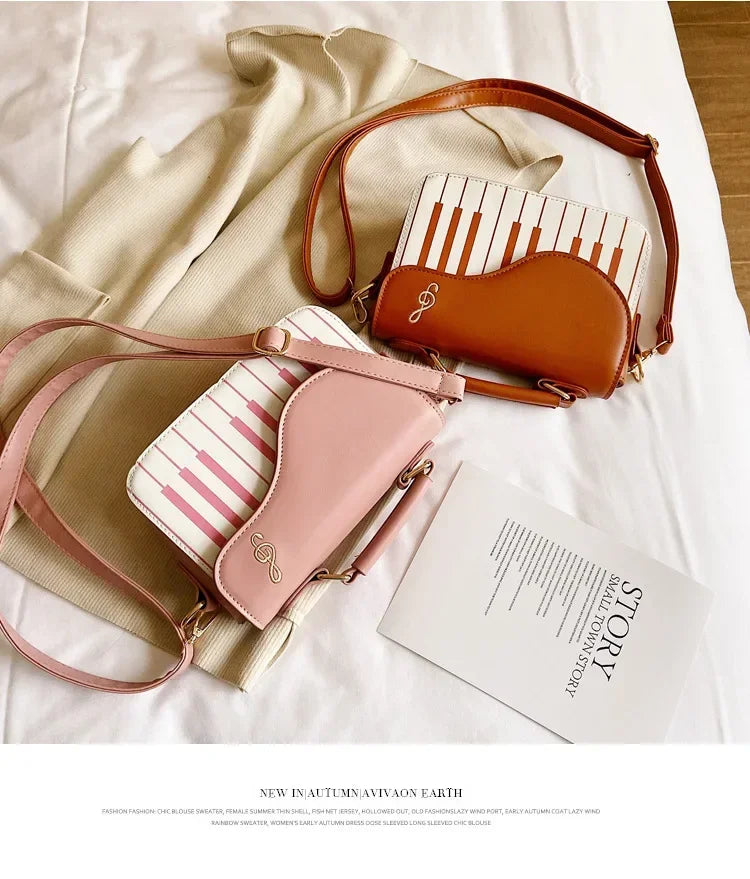 Piano Shape Flap Shoulder Bag Creative PU Leather Portable Handbag Detachable Strap Crossbody Novelty Bag