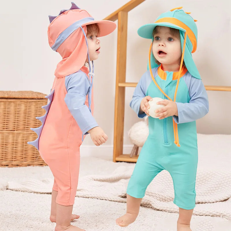 Traje de baño para bebés de manga larga, traje de baño de una pieza para niños pequeños con dibujos animados UPF50 + protectores contra sarpullidos, traje de baño infantil, conjuntos coreanos