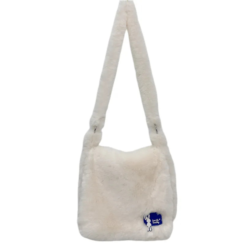 Ins Plush Women Messenger Bag Vintage Ladies Shoulder Crossbody Bags Large Capacity Students Girls Furry Tote Purse Handbags