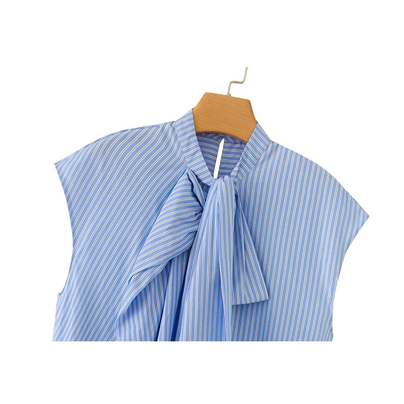 2026 New Women's Shirts Summer Fashion Striped Blouse Elegant Scarf Collar Office Women's Blouse Street Chic Young Tops