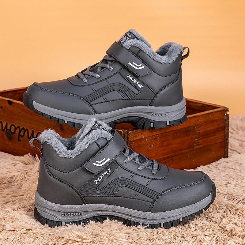 Winter Boots for Men New Waterproof PU Leather Warm Snow Ankle Boots Outdoor Warm plush Non-slip Work High-top Casual Shoes
