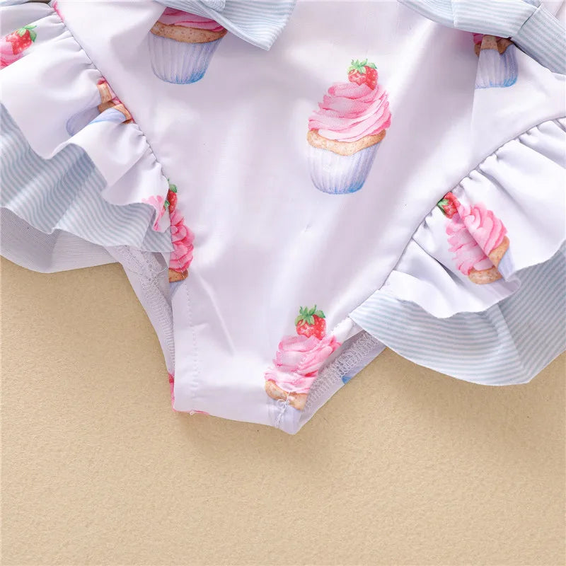 Summer One Piece Girls Swimsuits Baby Bow Ruffle Bathing Bikini Swimwear Toddler Girl Beach Holiday Clothes Kids Swimming Dress