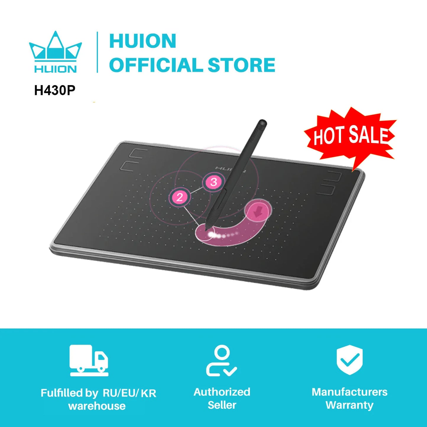 HUION H430P tabletas digitales, bolígrafo de dibujo gráfico de firma, tableta de juego OSU con bolígrafo sin batería, no incluye guante