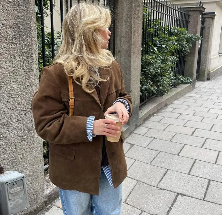2026 Winter Women Elegant Jacket with Lapel Casual Single Breasted Pocket Long Sleeve Short Coat Street Overcoat Vintage Top